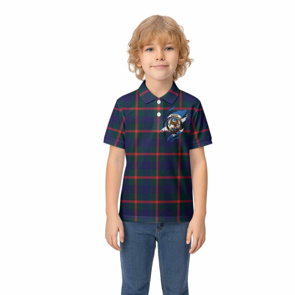 Agnew Clan Crest In Me Tartan Kid Polo Shirt Scotland Flag Style