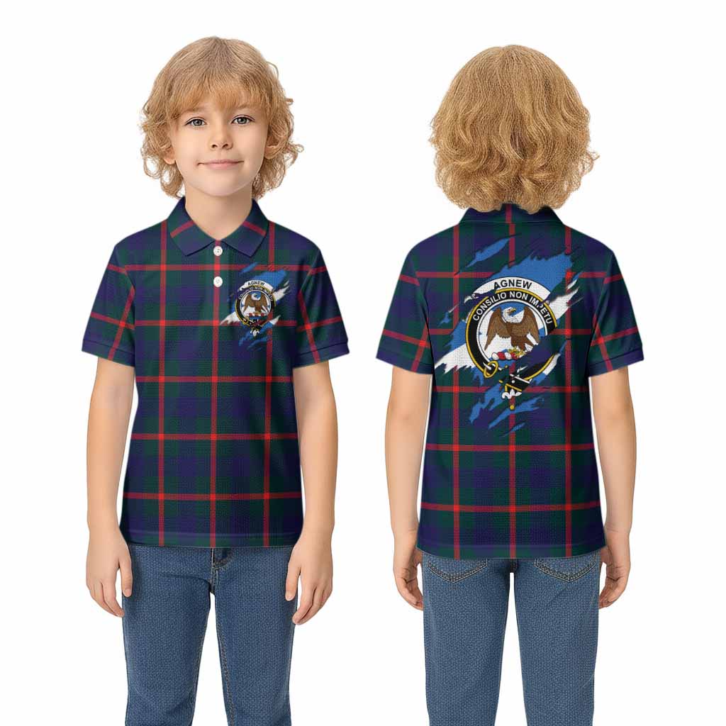 Agnew Clan Crest In Me Tartan Kid Polo Shirt Scotland Flag Style
