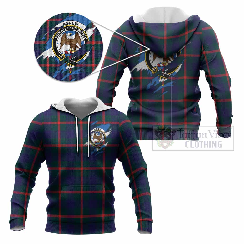 Agnew Clan Crest In Me Tartan Knitted Hoodie Scotland Flag Style