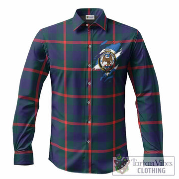 Agnew Clan Crest In Me Tartan Long Sleeve Button Shirts Scotland Flag Style