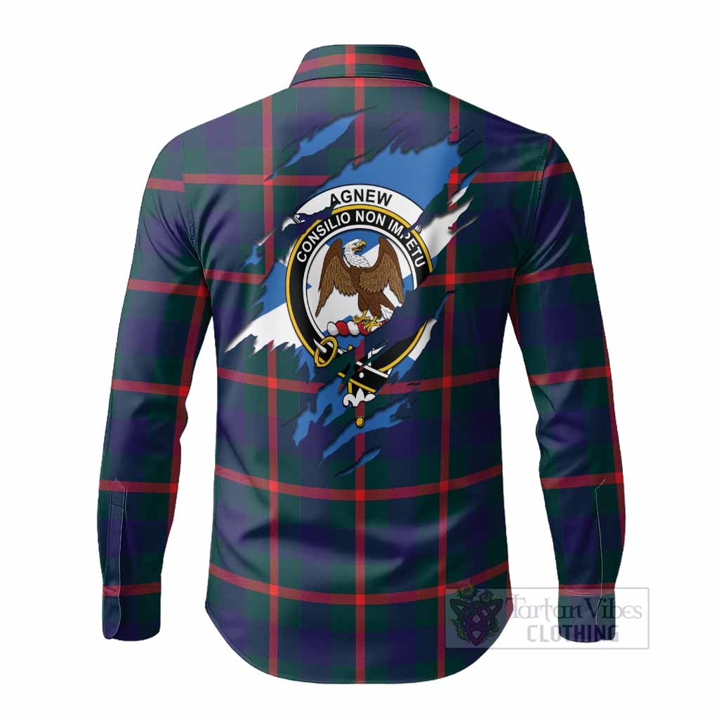 Agnew Clan Crest In Me Tartan Long Sleeve Button Shirts Scotland Flag Style