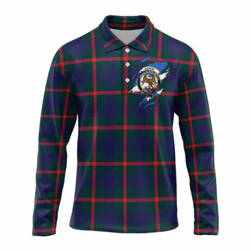 Agnew Clan Crest In Me Tartan Long Sleeve Polo Shirt Scotland Flag Style