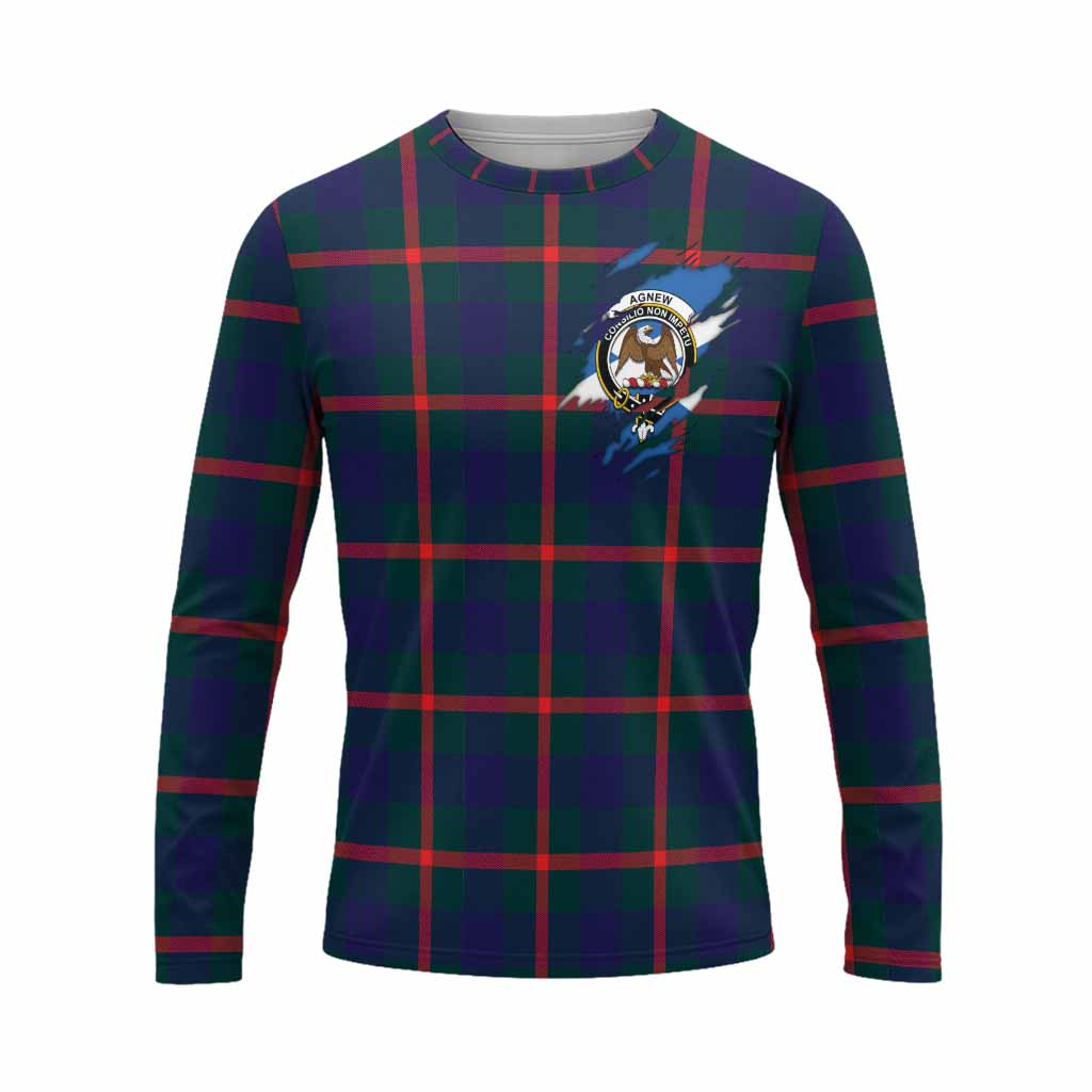 Agnew Clan Crest In Me Tartan Long Sleeve T-Shirt Scotland Flag Style