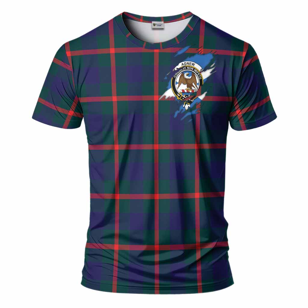 Agnew Clan Crest In Me Tartan T-Shirt Scotland Flag Style