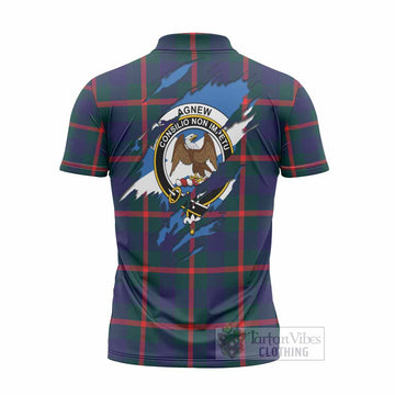 Agnew Clan Crest In Me Tartan Zipper Polo Shirt Scotland Flag Style
