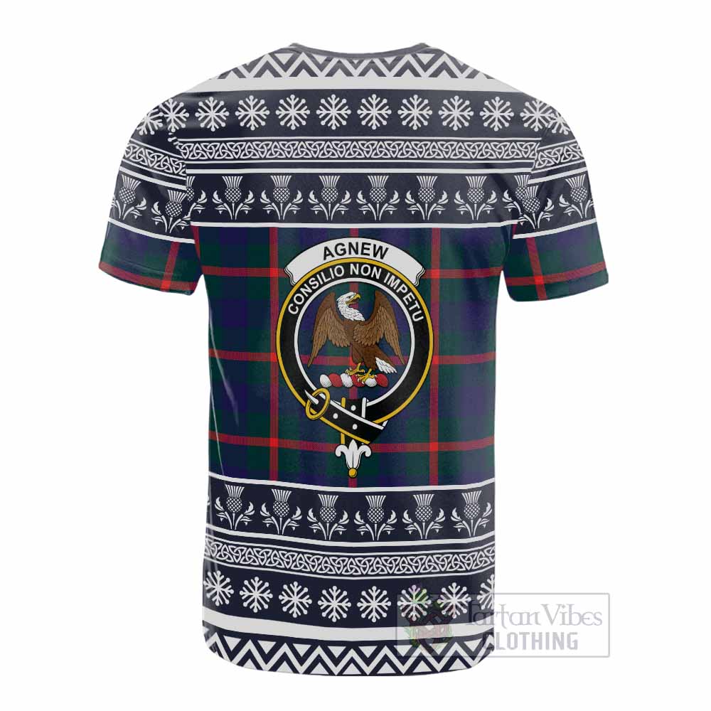 Agnew Clan Tartan Christmas Cotton T-shirt with Family Crest - Tartan Vibes Clothing