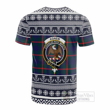 Agnew Clan Tartan Christmas Cotton T-shirt with Family Crest