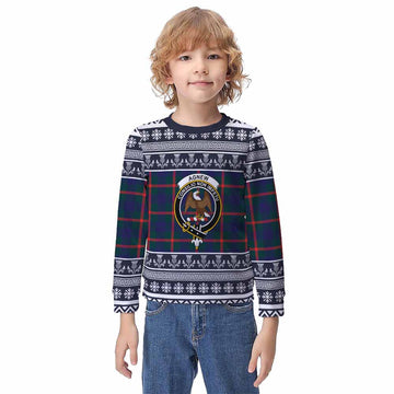 Agnew Clan Tartan Christmas Kid Ugly Sweatshirt with Family Crest