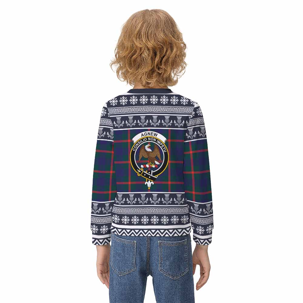 Agnew Clan Tartan Christmas Kid Ugly Sweatshirt with Family Crest - Tartan Vibes Clothing