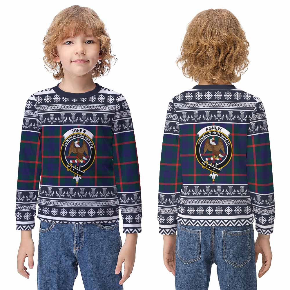 Agnew Clan Tartan Christmas Kid Ugly Sweatshirt with Family Crest - Tartan Vibes Clothing