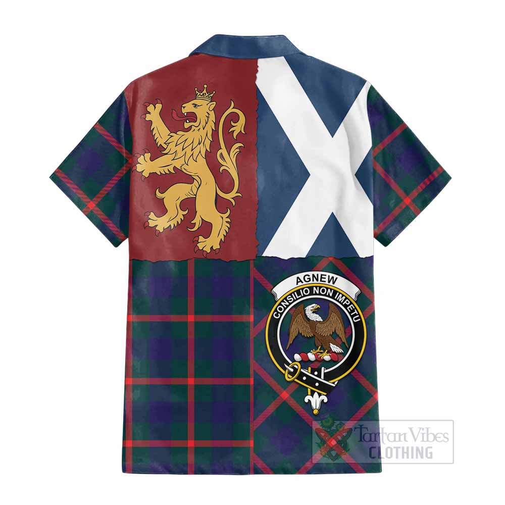Agnew Crest Tartan Cotton Hawaiian Shirt with Lion Rampant Saltire Style - Tartan Vibes Clothing