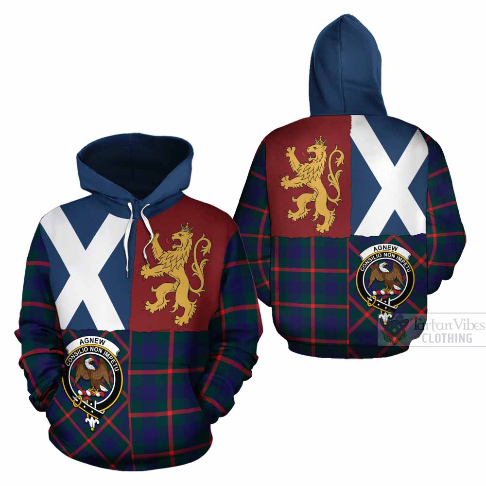 Agnew Crest Tartan Cotton Hoodie with Lion Rampant Saltire Style - Tartan Vibes Clothing