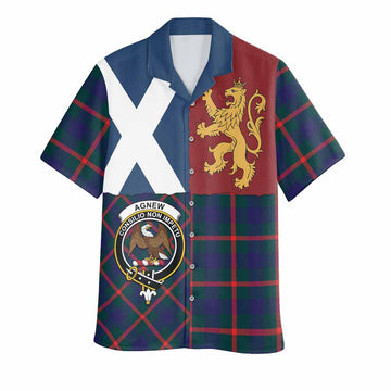 Agnew Crest Tartan Hawaiian Shirt with Lion Rampant Saltire Style