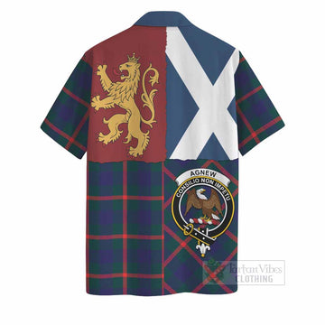 Agnew Crest Tartan Hawaiian Shirt with Lion Rampant Saltire Style