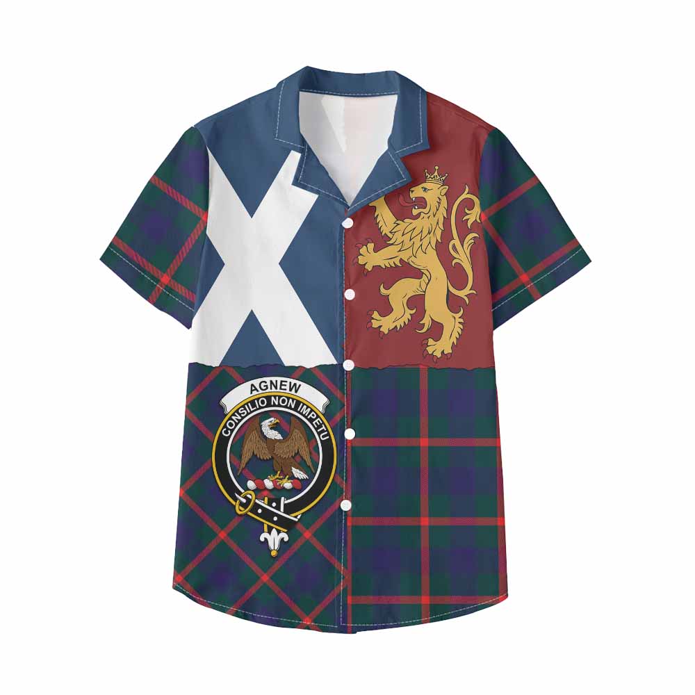 Agnew Crest Tartan Kid Hawaiian Shirt with Lion Rampant Saltire Style - Tartan Vibes Clothing