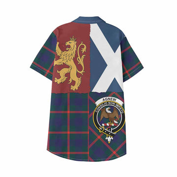 Agnew Crest Tartan Kid Hawaiian Shirt with Lion Rampant Saltire Style
