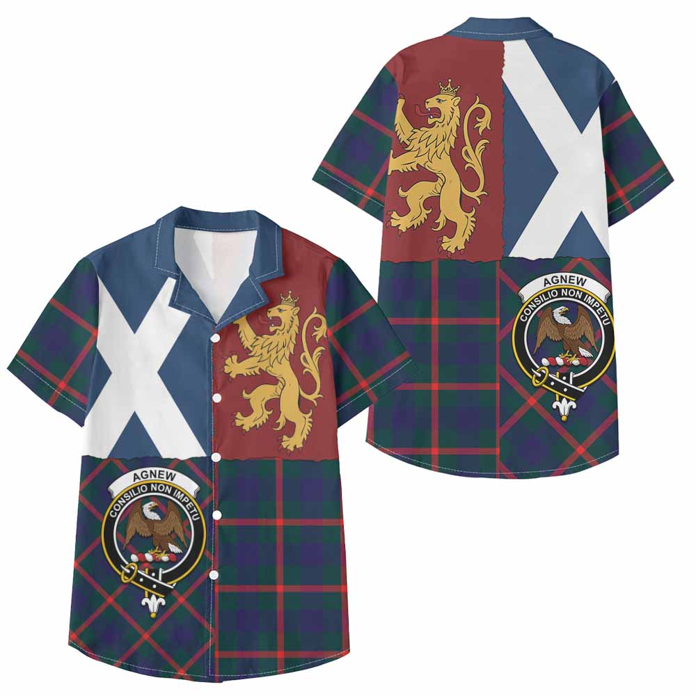 Agnew Crest Tartan Kid Hawaiian Shirt with Lion Rampant Saltire Style - Tartan Vibes Clothing