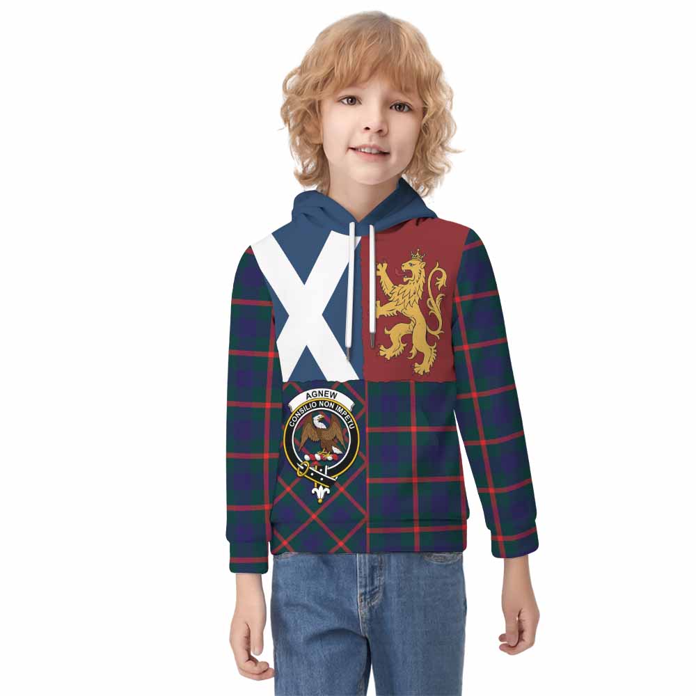 Agnew Crest Tartan Kid Hoodie with Lion Rampant Saltire Style - Tartan Vibes Clothing
