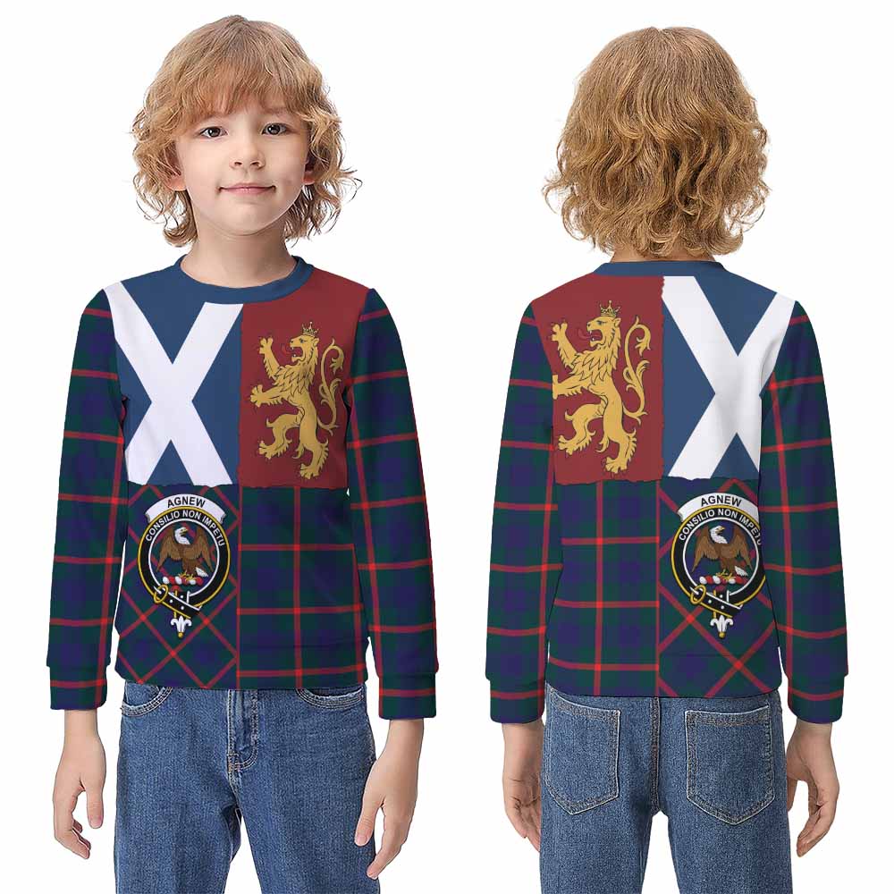 Agnew Crest Tartan Kid Knitted Sweatshirt with Lion Rampant Saltire Style - Tartan Vibes Clothing