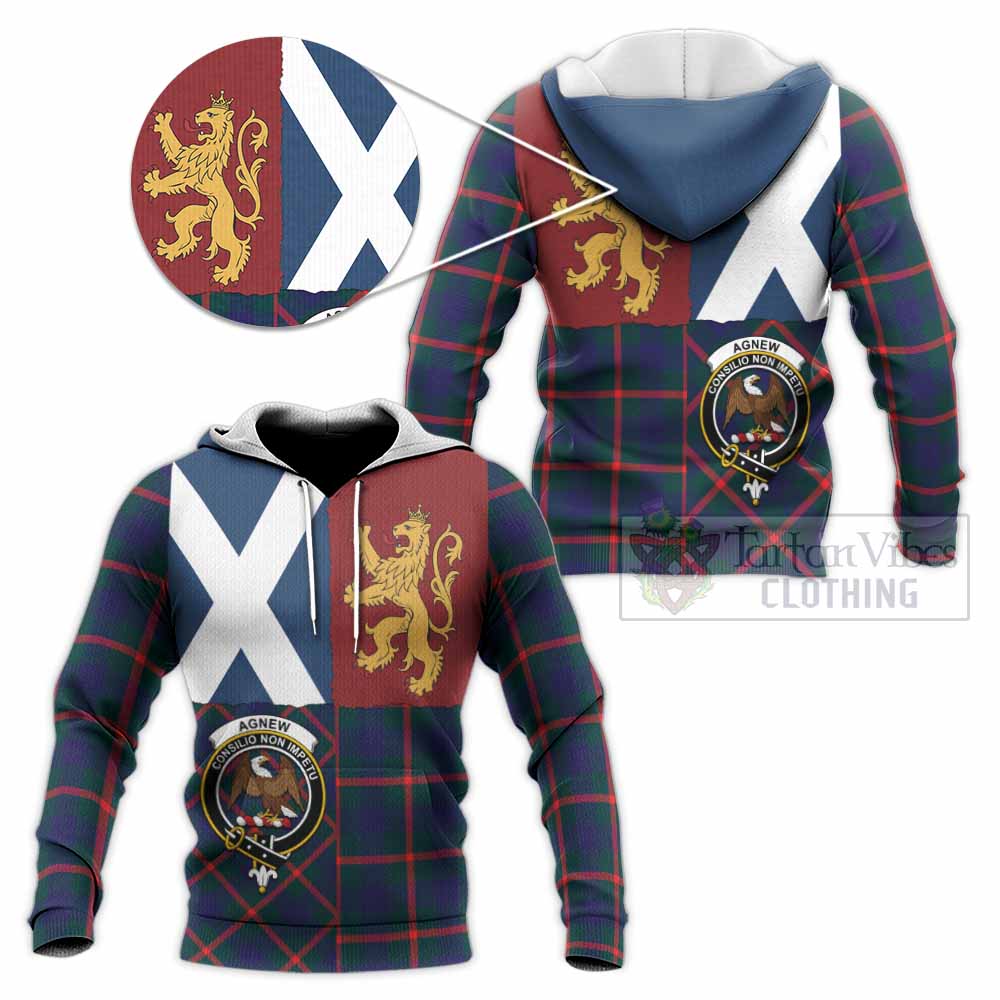 Agnew Crest Tartan Knitted Hoodie with Lion Rampant Saltire Style
