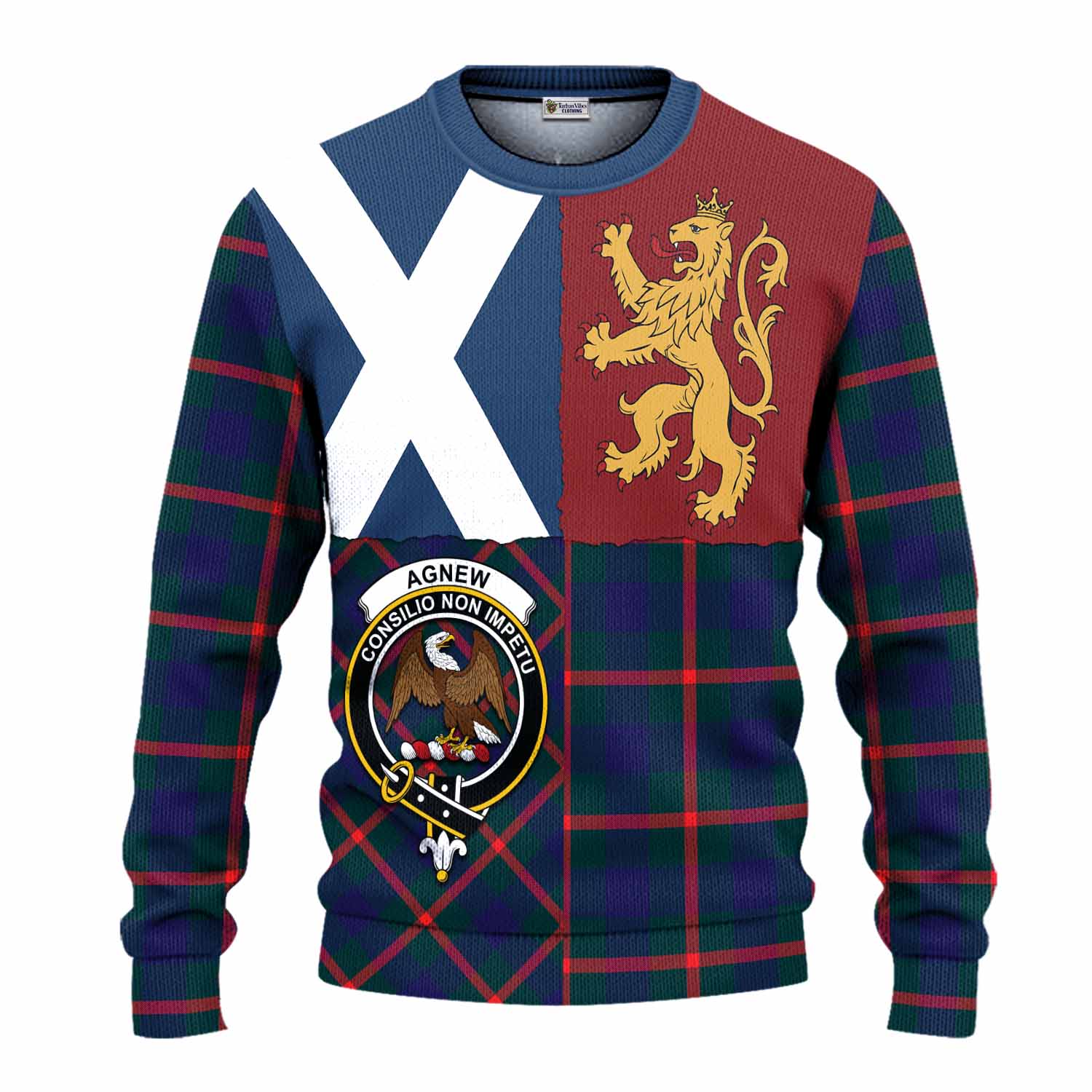 Agnew Crest Tartan Knitted Sweater with Lion Rampant Saltire Style