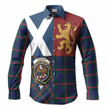 Agnew Crest Tartan Long Sleeve Button Shirts with Lion Rampant Saltire Style