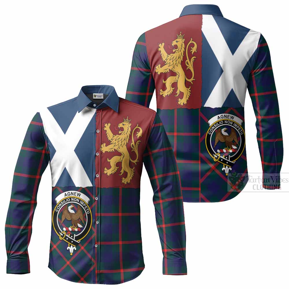 Agnew Crest Tartan Long Sleeve Button Shirts with Lion Rampant Saltire Style
