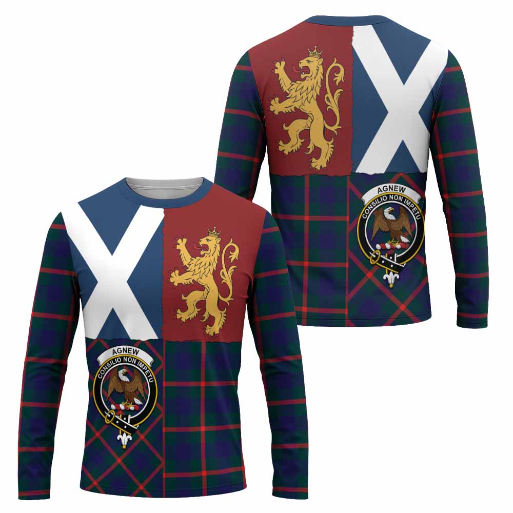 Agnew Crest Tartan Long Sleeve T-Shirt with Lion Rampant Saltire Style