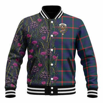 Agnew Family Crest Tartan Baseball Jacket Scottish Thistle Flower Pattern Half Style