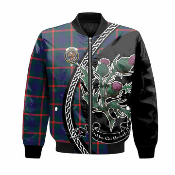Agnew Family Crest Tartan Bomber Jacket Alba Thistle Inspired
