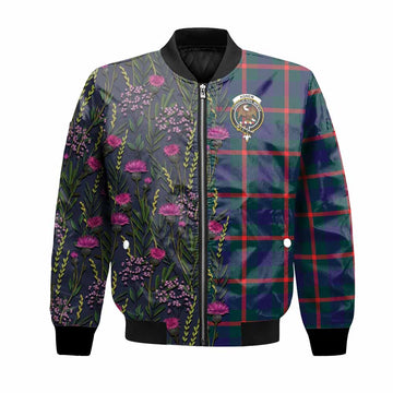 Agnew Family Crest Tartan Bomber Jacket Scottish Thistle Flower Pattern Half Style