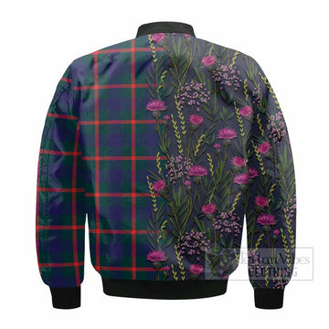 Agnew Family Crest Tartan Bomber Jacket Scottish Thistle Flower Pattern Half Style