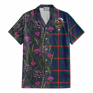 Agnew Family Crest Tartan Cotton Hawaiian Shirt Scottish Thistle Flower Pattern Half Style