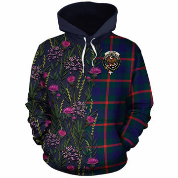 Agnew Family Crest Tartan Cotton Hoodie Scottish Thistle Flower Pattern Half Style