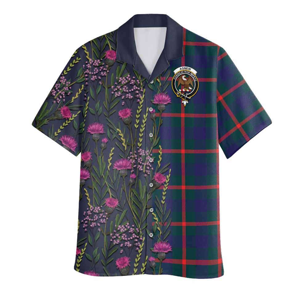 Agnew Family Crest Tartan Hawaiian Shirt Scottish Thistle Flower Pattern Half Style - Tartan Vibes Clothing