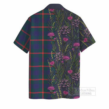 Agnew Family Crest Tartan Hawaiian Shirt Scottish Thistle Flower Pattern Half Style - Tartan Vibes Clothing