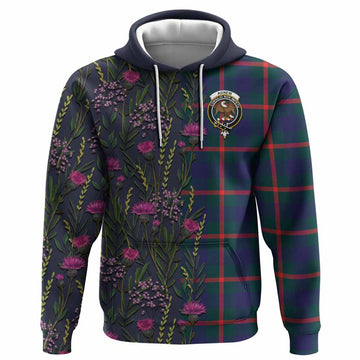 Agnew Family Crest Tartan Hoodie Scottish Thistle Flower Pattern Half Style