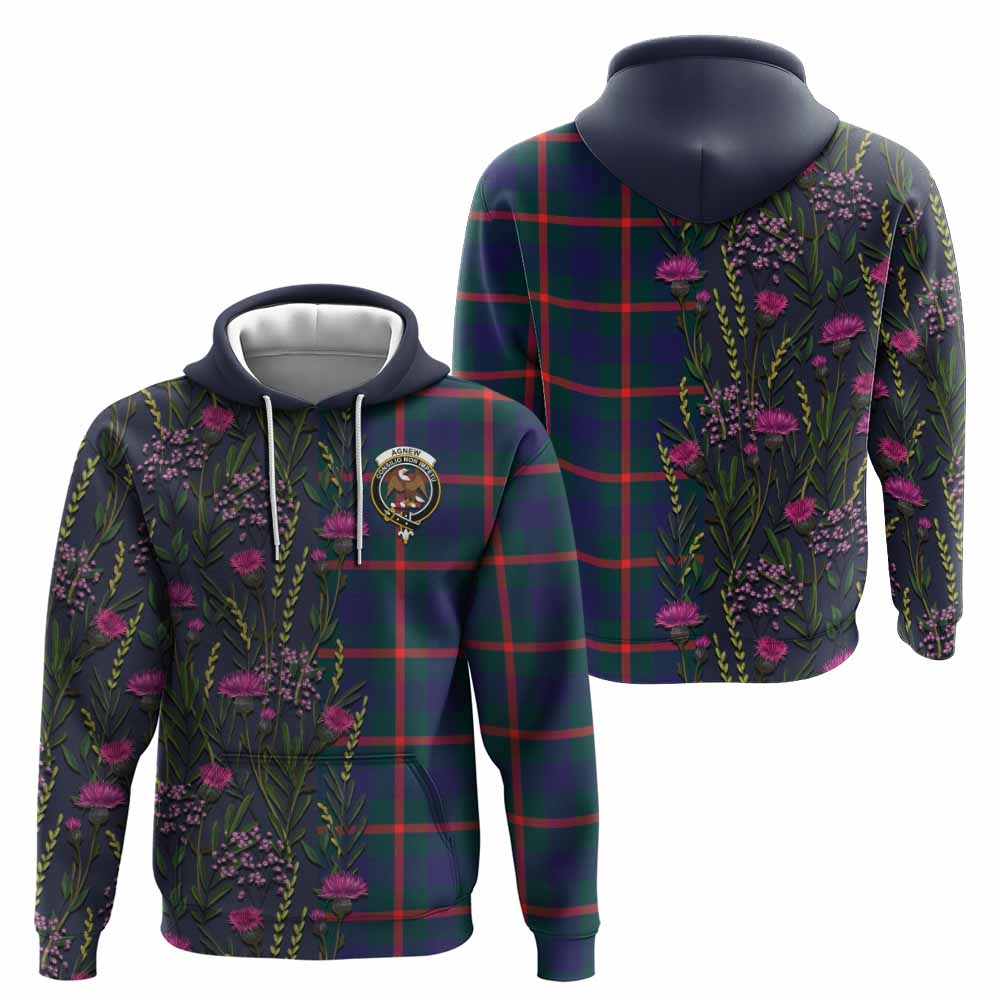 Agnew Family Crest Tartan Hoodie Scottish Thistle Flower Pattern Half Style - Tartan Vibes Clothing