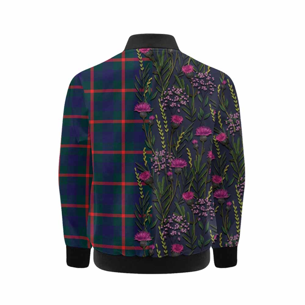 Agnew Family Crest Tartan Kid Bomber Jacket Scottish Thistle Flower Pattern Half Style - Tartan Vibes Clothing