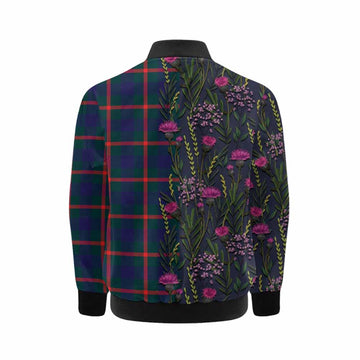 Agnew Family Crest Tartan Kid Bomber Jacket Scottish Thistle Flower Pattern Half Style - Tartan Vibes Clothing