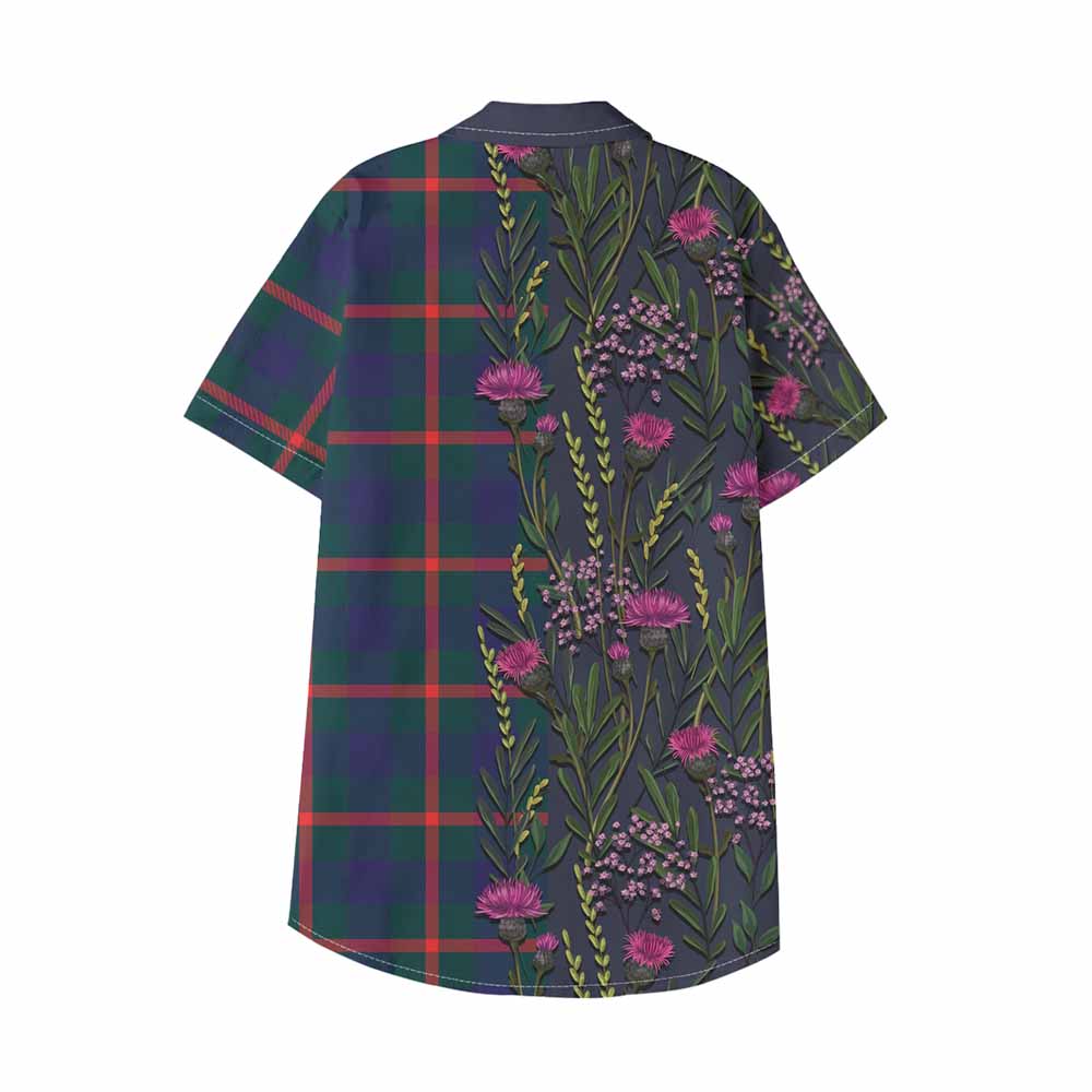 Agnew Family Crest Tartan Kid Hawaiian Shirt Scottish Thistle Flower Pattern Half Style - Tartan Vibes Clothing