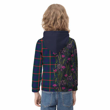 Agnew Family Crest Tartan Kid Hoodie Scottish Thistle Flower Pattern Half Style - Tartan Vibes Clothing
