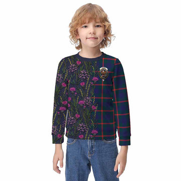 Agnew Family Crest Tartan Kid Knitted Sweatshirt Scottish Thistle Flower Pattern Half Style - Tartan Vibes Clothing
