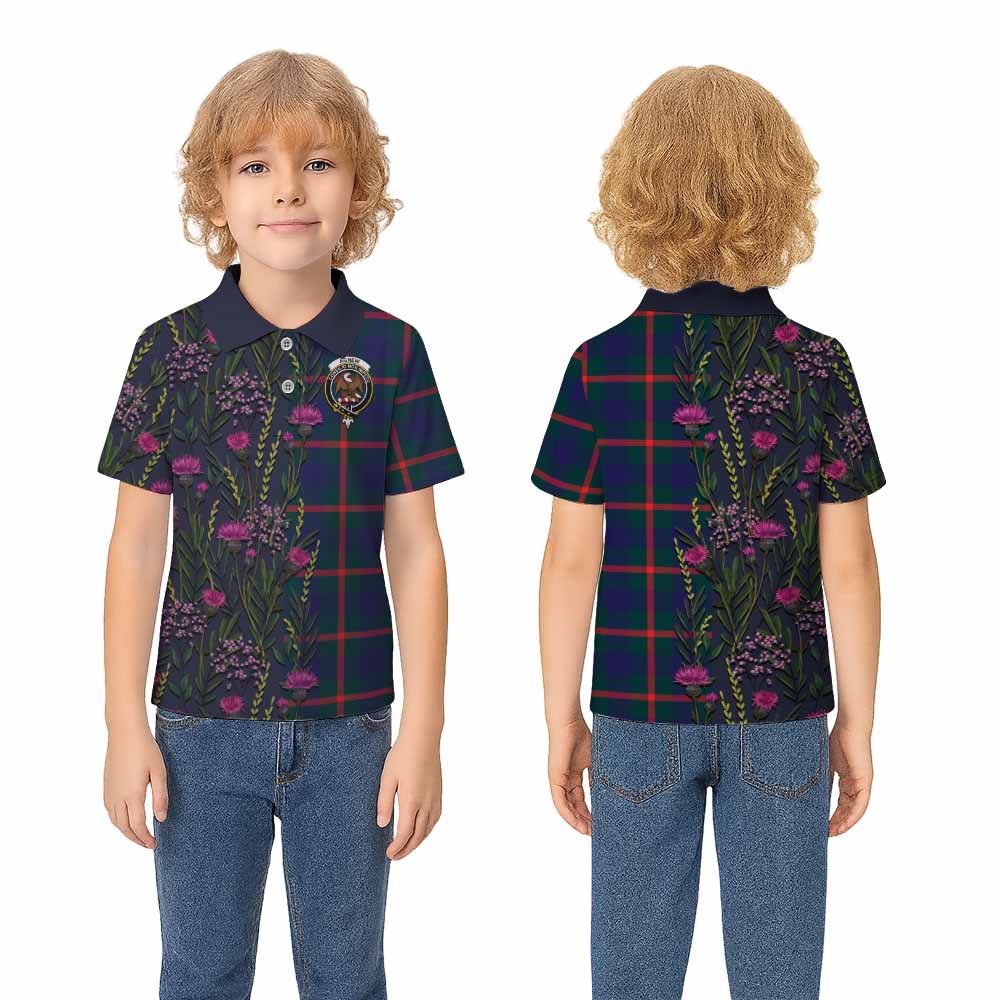 Agnew Family Crest Tartan Kid Polo Shirt Scottish Thistle Flower Pattern Half Style - Tartan Vibes Clothing