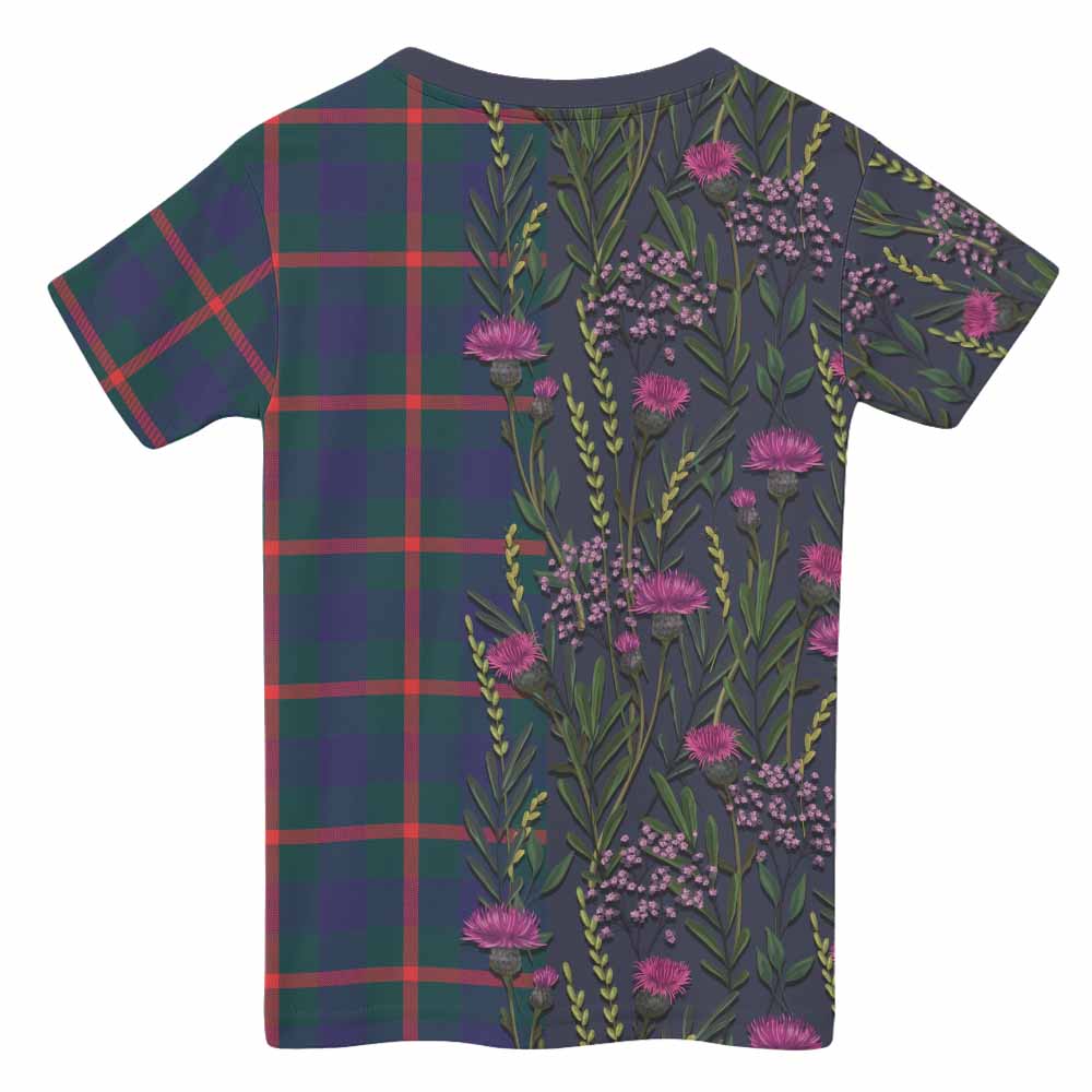 Agnew Family Crest Tartan Kid T-shirt Scottish Thistle Flower Pattern Half Style - Tartan Vibes Clothing