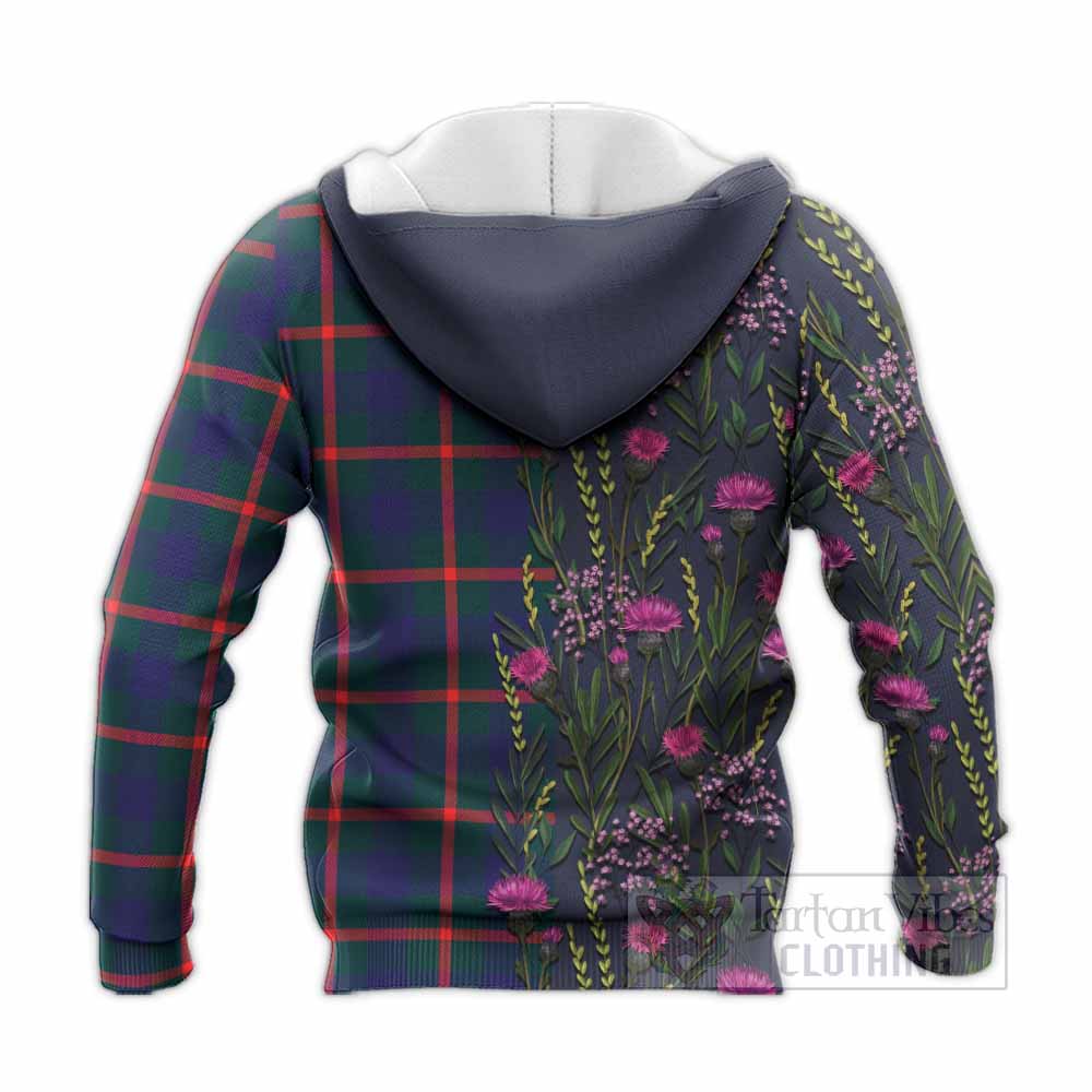 Agnew Family Crest Tartan Knitted Hoodie Scottish Thistle Flower Pattern Half Style - Tartan Vibes Clothing