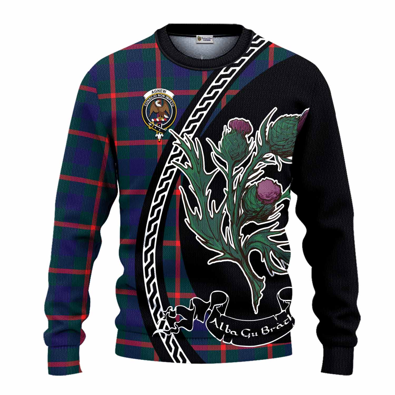 Agnew Family Crest Tartan Knitted Sweater Alba Thistle Inspired - Tartan Vibes Clothing