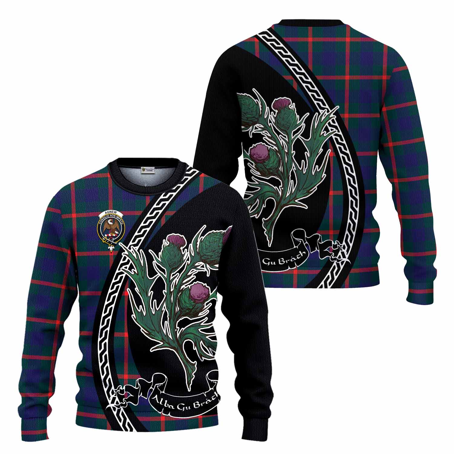 Agnew Family Crest Tartan Knitted Sweater Alba Thistle Inspired - Tartan Vibes Clothing