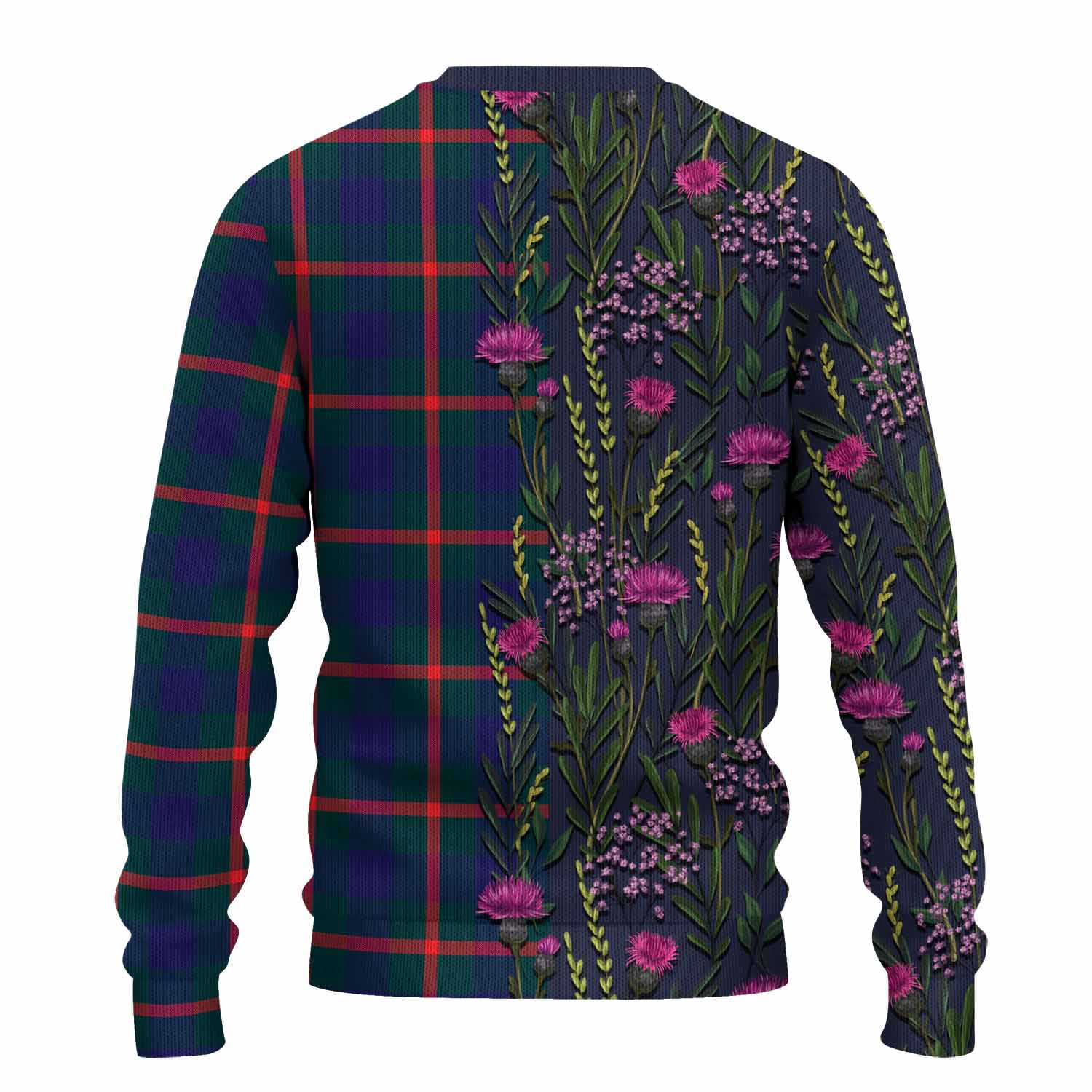 Agnew Family Crest Tartan Knitted Sweater Scottish Thistle Flower Pattern Half Style - Tartan Vibes Clothing