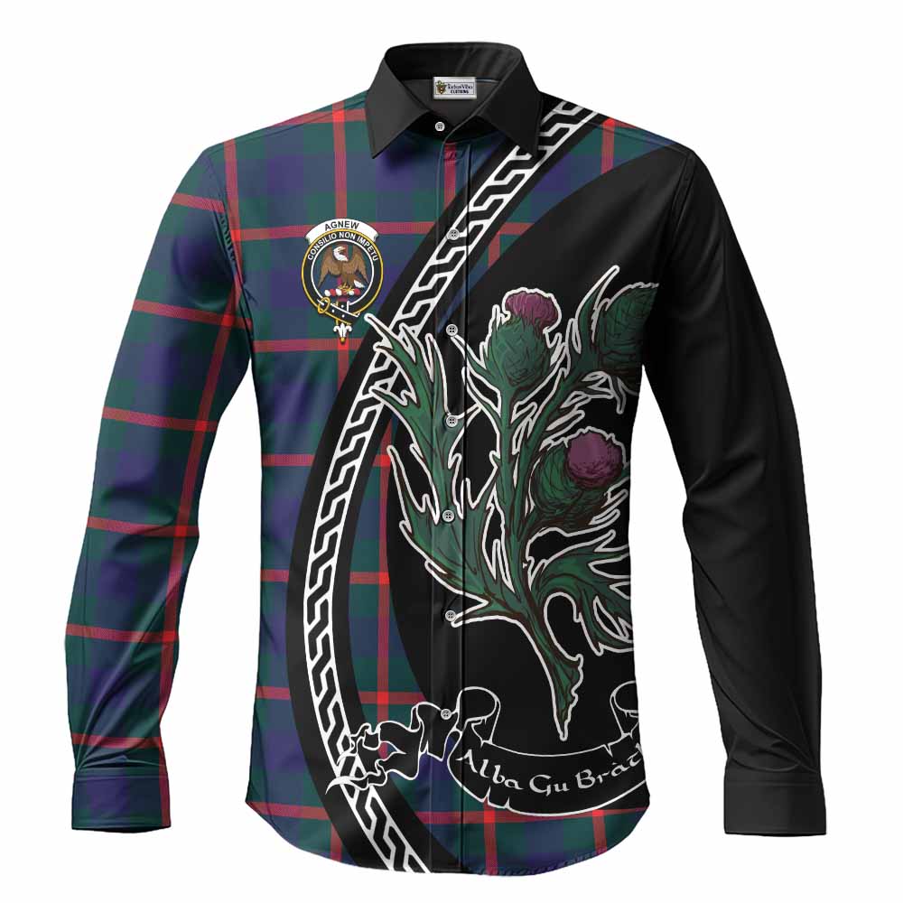 Agnew Family Crest Tartan Long Sleeve Button Shirts Alba Thistle Inspired - Tartan Vibes Clothing